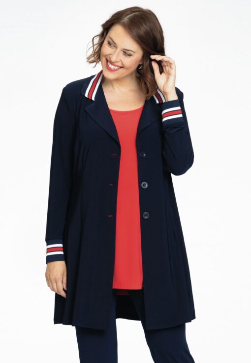 Yoek Lange blazer met biezen | Blauw | Maat 46/48