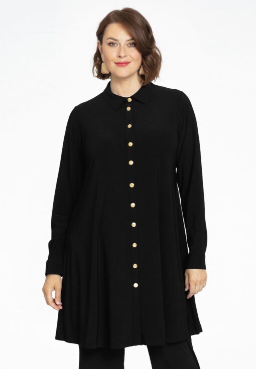 Yoek Blouse wijd A-lijn | Zwart | Maat 50/52