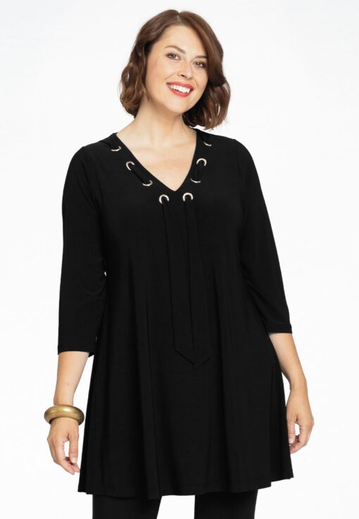 Yoek Tuniek wide bottom met strik | Zwart | Maat 42/44