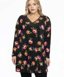 Yoek Tunic wide bottom DAHLIA | Zwart | Maat 38/40