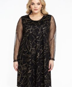 Yoek Jurk A-lijn GOLD CRUSH | Zwart | Maat 42/44