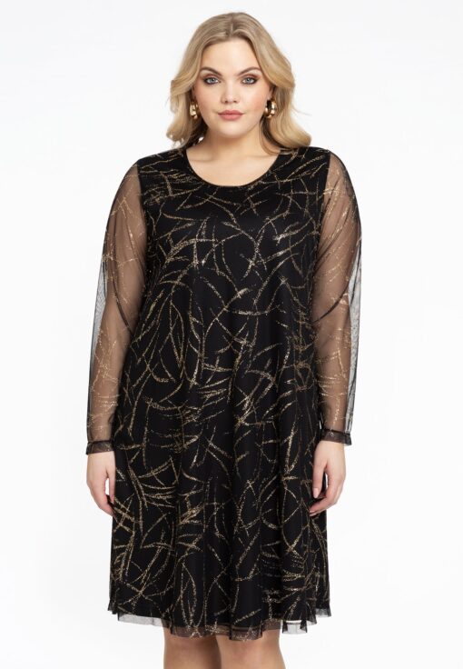 Yoek Jurk A-lijn GOLD CRUSH | Zwart | Maat 42/44
