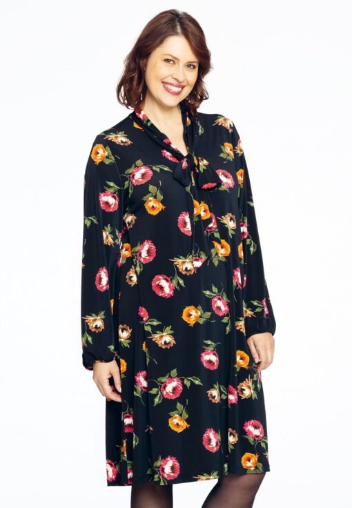 Yoek Jurk A-lijn met strik DAHLIA | Zwart | Maat 38/40
