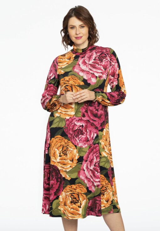 Yoek Jurk met turtle neck PEONY | Zwart | Maat 38/40