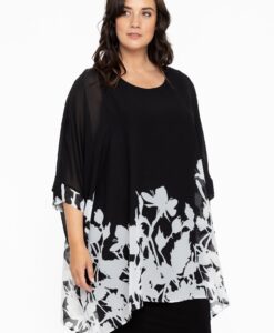 Yoek Vierkante tuniek BOUQUET | Zwart | Maat 38/40