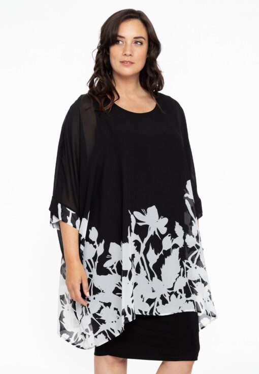 Yoek Vierkante tuniek BOUQUET | Zwart | Maat 38/40