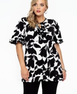 Yoek Tuniek flare met ruches VITTORIA | Wit | Maat 46/48