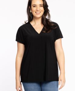 Yoek Shirt met plooi | Zwart | Maat 38/40