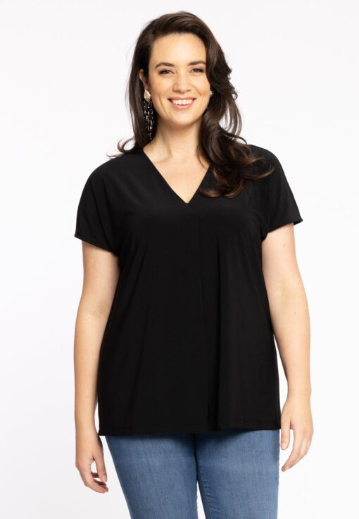 Yoek Shirt met plooi | Zwart | Maat 38/40