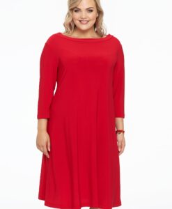 Yoek Jurk met boothals | Rood | Maat 46/48
