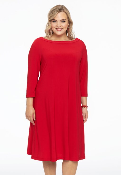 Yoek Jurk met boothals | Rood | Maat 46/48