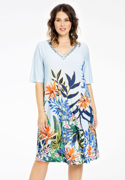Yoek Jurk met kralen BOTANIC | Blauw | Maat 50/52