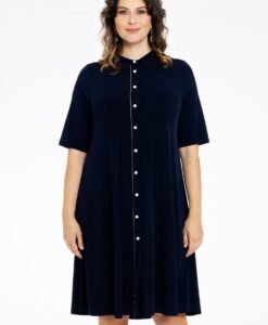 Yoek Blouse-Jurk strass trim | Blauw | Maat 38/40