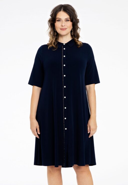 Yoek Blouse-Jurk strass trim | Blauw | Maat 38/40