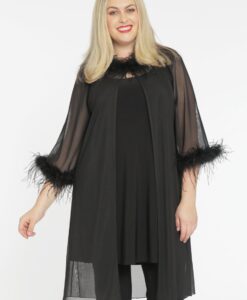 Yoek Vest met veren | Zwart | Maat 38/40