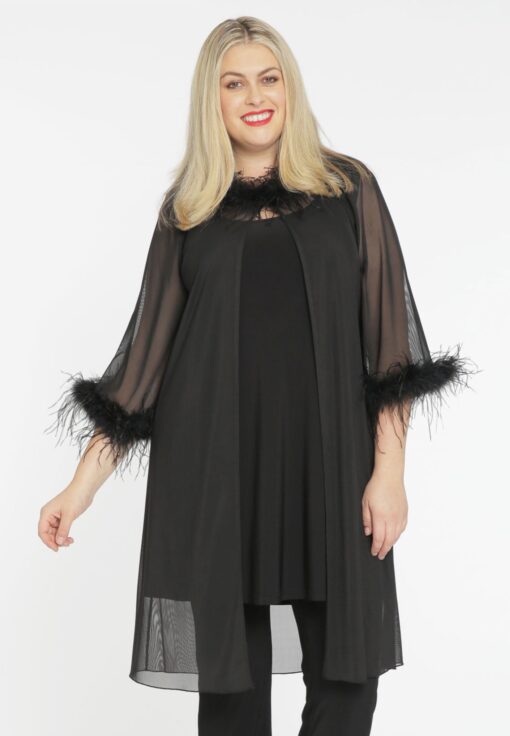 Yoek Vest met veren | Zwart | Maat 38/40