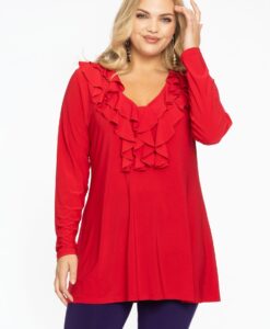 Yoek Tuniek flare met ruches | Rood | Maat 46/48