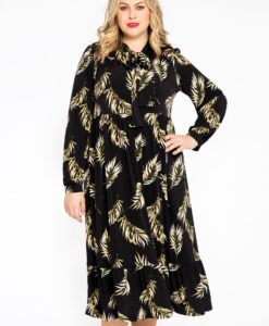 Yoek Jurk met strik PALM | Zwart | Maat 54/56