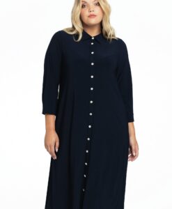 Yoek Blouse midi strassknoopjes | Blauw | Maat 50/52