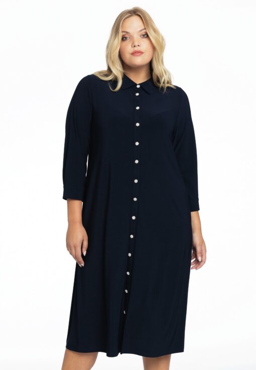 Yoek Blouse midi strassknoopjes | Blauw | Maat 50/52