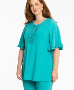 Yoek Tuniek flare met ruches | Turquoise | Maat 42/44