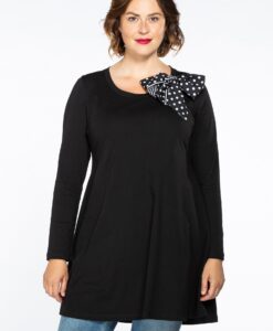 Yoek Tunic wide bottom bow dots | Zwart | Maat 50/52