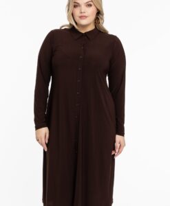 Yoek Blouse midi | Bruin | Maat 46/48