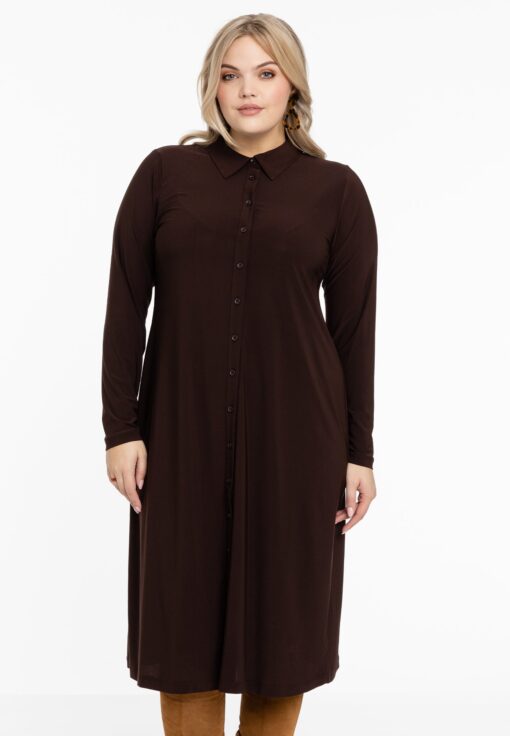 Yoek Blouse midi | Bruin | Maat 46/48