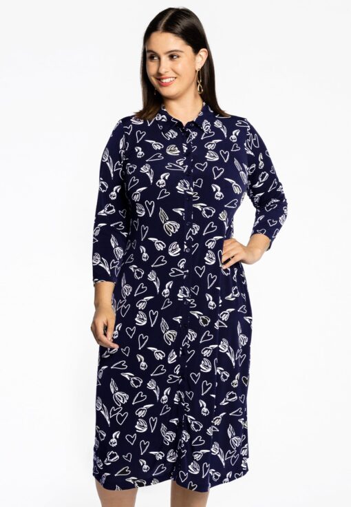 Yoek Blouse midi TULIP/HEART | Blauw | Maat 46/48