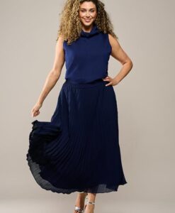 Lara Plisse Rok Navy Maxi
