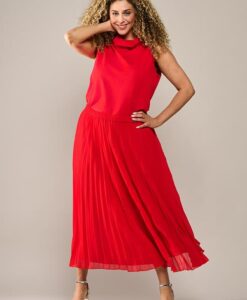 Lara Plisse Rok Rood Maxi